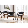Designová retro jídelní židle Norwich s dřevěným ořechovým hnědým rámem a černým koženým čalouněním 56 cm