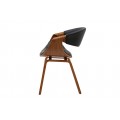 Designová retro jídelní židle Norwich s dřevěným ořechovým hnědým rámem a černým koženým čalouněním 56 cm