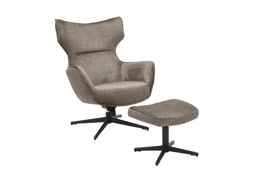 Moderní industriální polohovatelné křeslo Křesla s černou kovovou otočnou nohou se čtyřramennou podstavou se zádovou opěrkou s rozšířenou opěrkou na hlavu s potahem ze sametu s hnědošedém odstínu taupe