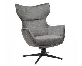 Designov&eacute; industri&aacute;ln&iacute; polohovateln&eacute; křeslo Krespa s čalouněn&iacute;m a potahem ze sametu v &scaron;ed&eacute; barvě s roz&scaron;&iacute;řenou opěrkou na hlavu s otočnou nohou z kovu v matn&eacute; čern&eacute; barvě se čtyřmi rameny