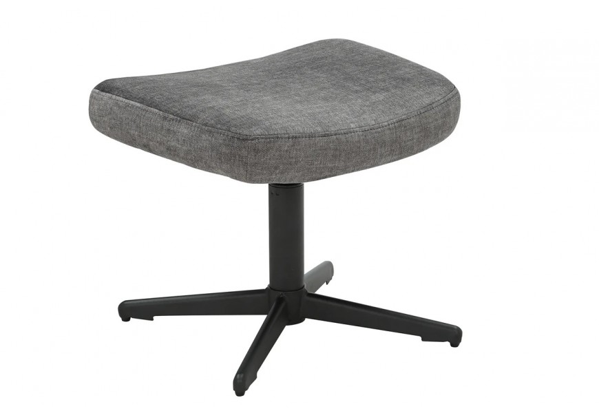 Moderní industriální čalouněná taburetka Krespa s obdélníkovým prohnutým sedadlem s potahem ze sametu v šedé lesklé barvě s otočnou nohou s podstavou se čtyřmi rameny z kovu v černé barvě