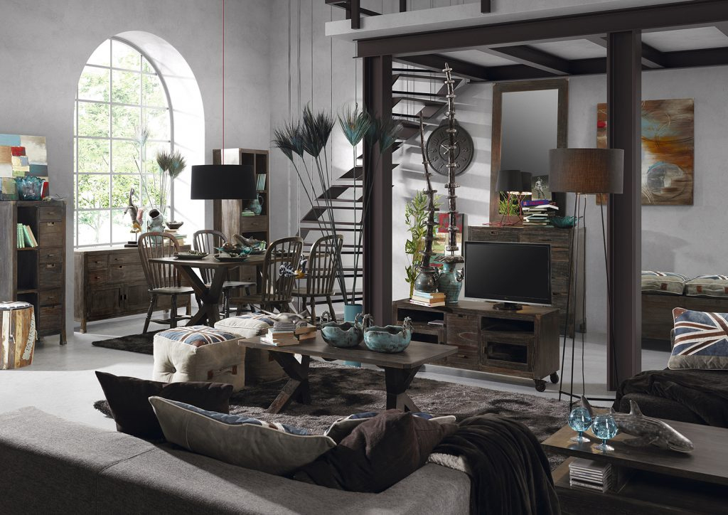 Designový stylový obývací pokoj Undistrial II z kovu a dřeva