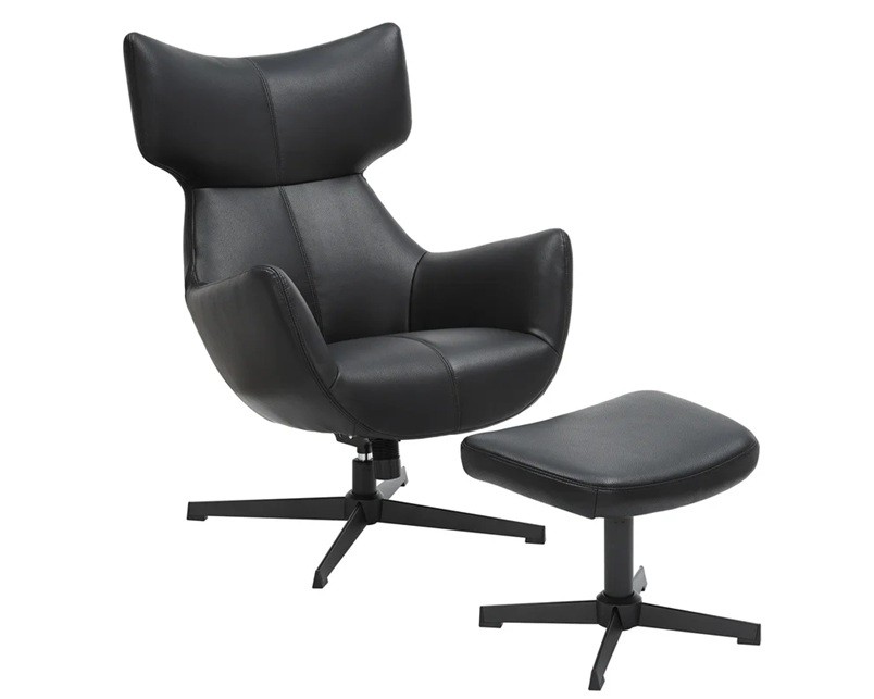 Estila Moderní designové černé křeslo Krespa s potahem z ekokůže a otočnou kovovou podstavou 75 cm