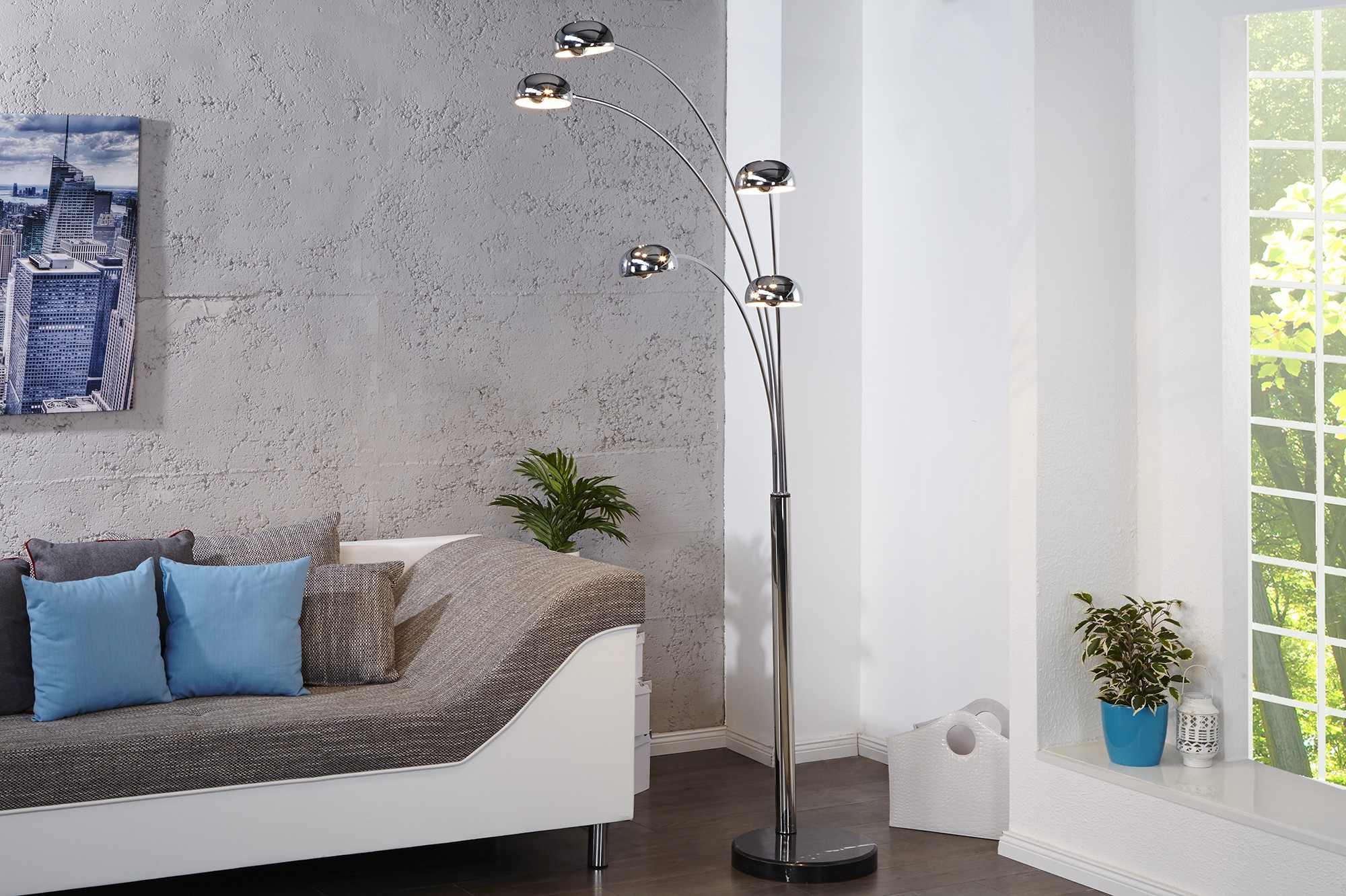 Estila Designová moderní stojací lampa Five Lights chromová