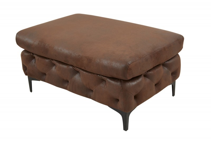 Estila Chesterfield moderní obdélníková taburetka Modern Barock v hnědém koženém potahu 90cm