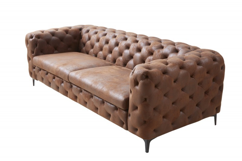 Estila Chesterfield moderní prošívaná sedačka v hnědém koženém potahu 240cm