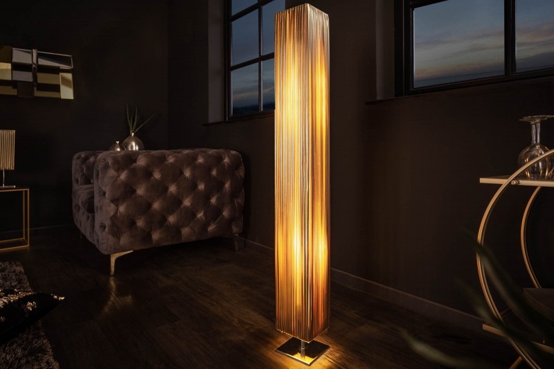 Estila Moderní stojací lampa Paris s látkovým stínítkem zlaté barvy 120cm