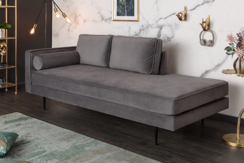 Estila Art-deco designová šedá lenoška Damisela se sametovým potahem 196cm
