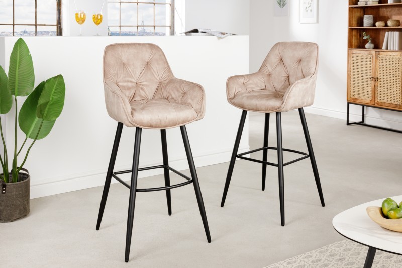 Estila Moderní barová židle Mast sametová šampaňská béžová 107cm