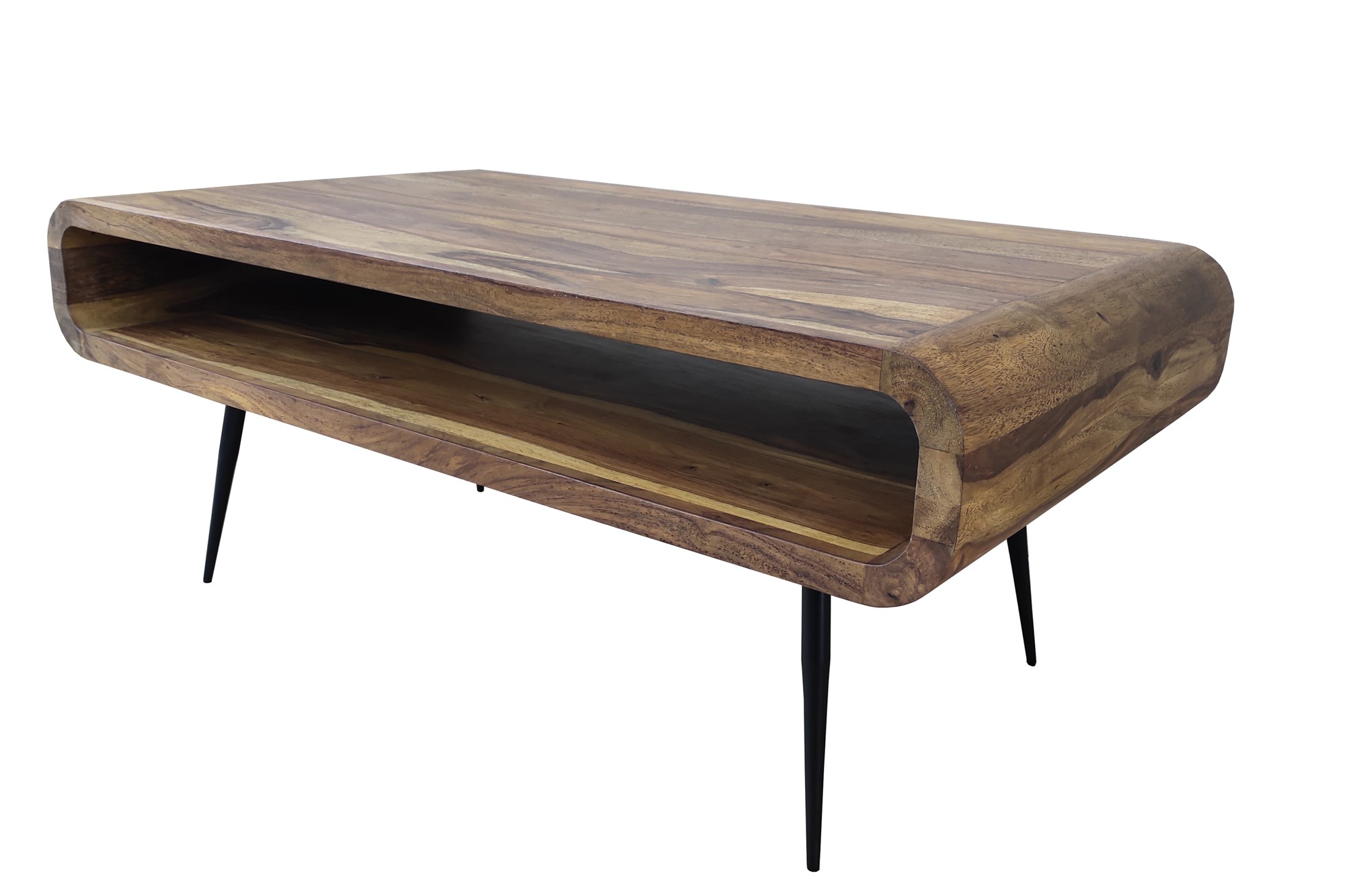 Estila Designový konferenční stolek Alpha z hnědého sheeshamového dřeva s úložným prostorem 90 cm