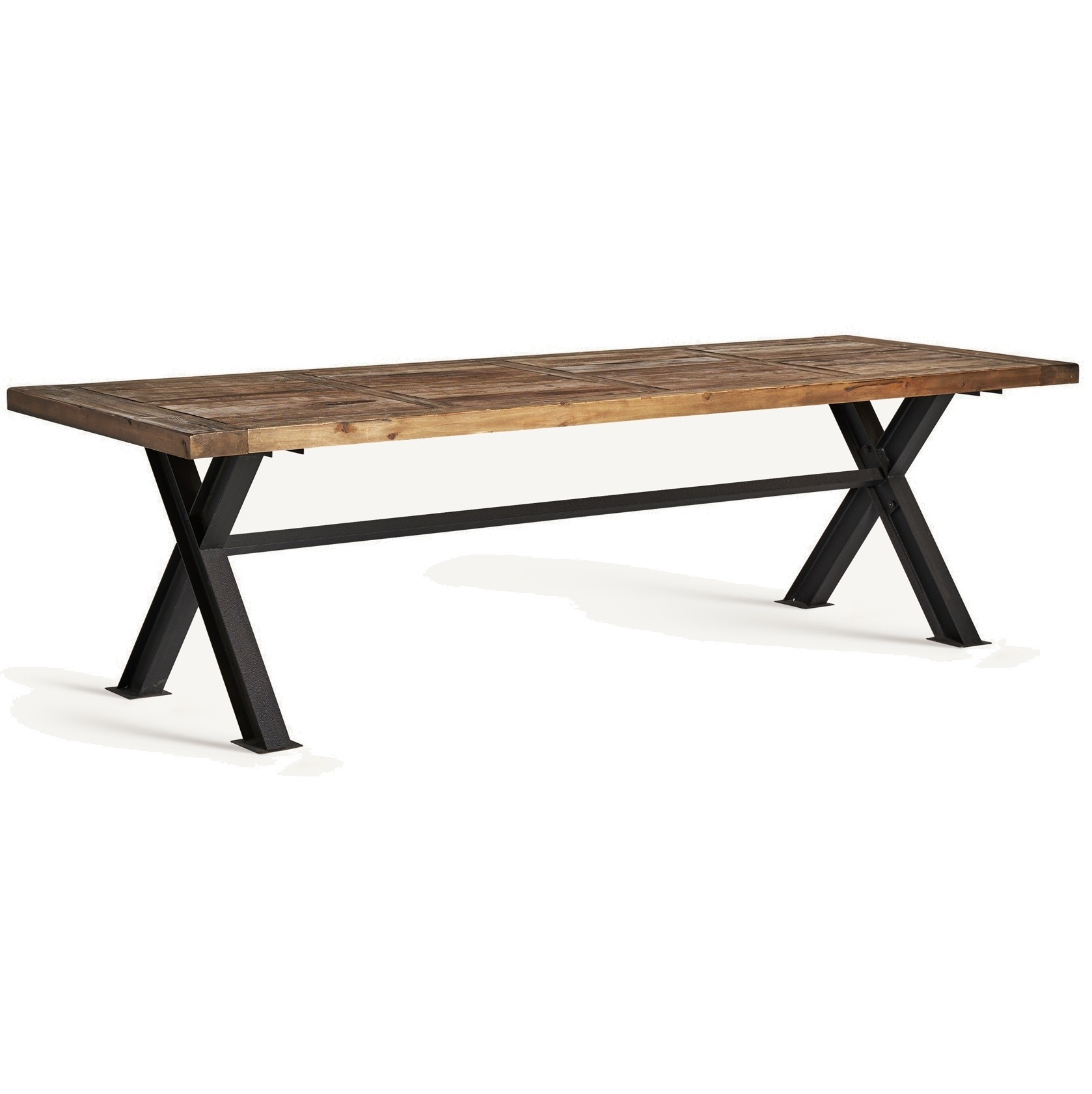 Estila Luxusní obdélníkový industriální jídelní stůl Inar s dřevěnou deskou v přírodní hnědé barvě s tabulovým designem 280 cm