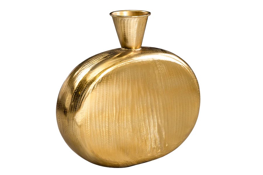 Estila Art deco oválná kovová zlatá váza Aleny s lesklým strukturovaným povrchem 65 cm