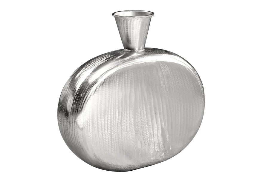 Estila Art deco oválná kovová strukturovaná stříbrná váza Aleny s kuželovým vrchem 48 cm