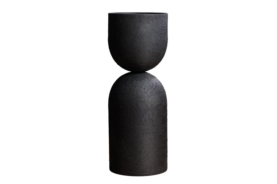 Estila Art deco strukturovaný kovový černý geometrický podstavec na květiny Sola ve tvaru přesýpacích hodin 69 cm