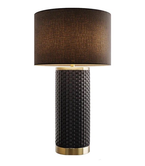 Estila Moderní černá stolní lampa Draconia se zlatými kovovými detaily a keramickou podstavou s pleteným designem 70 cm
