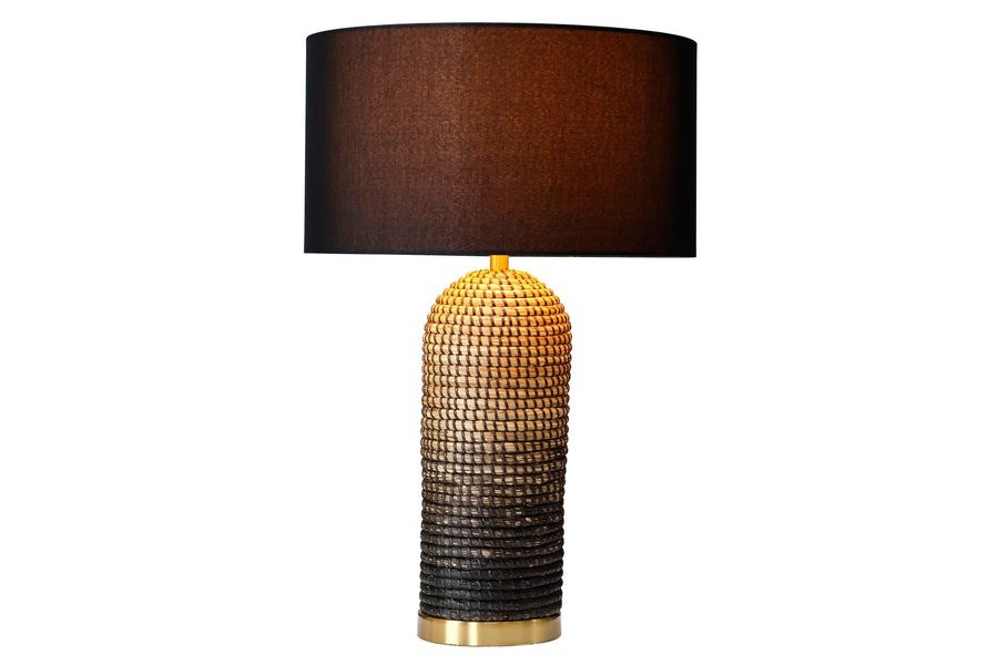 Estila Art deco stolní lampa Draconia s válcovou nohou z mořské trávy a hnědým lněným stínítkem 60 cm