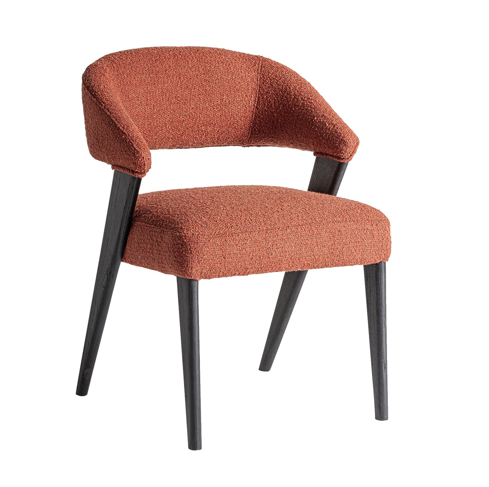 Estila Luxusní designová čalouněná jídelní židle Fragonio s terakotovým červeným buklé potahem a černým dřevěným rámem 82 cm