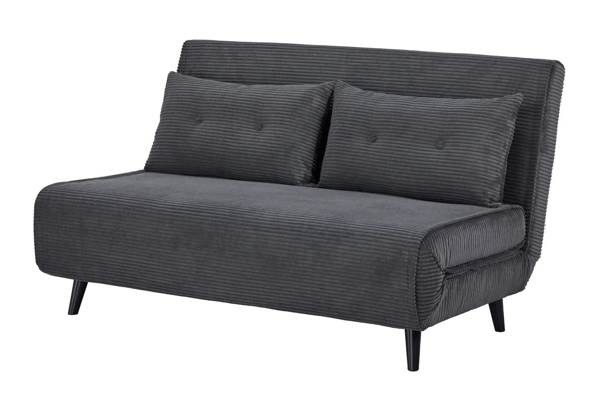 Estila Designové dvoumístné rozkládací křeslo Kurt s manšestrovým potahem v šedé barvě s černými nožičkami 140 cm