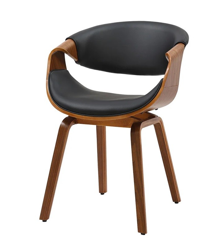 Estila Designová retro jídelní židle Norwich s dřevěným ořechovým hnědým rámem a černým koženým čalouněním 56 cm